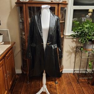 Goth military vegan‎ leather chain detail French trench coat plus size 1X 2X 3X